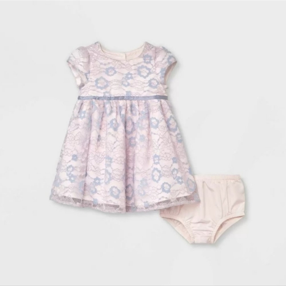 Mia & Mimi Pink Blue Floral Lace Dress Baby Girls